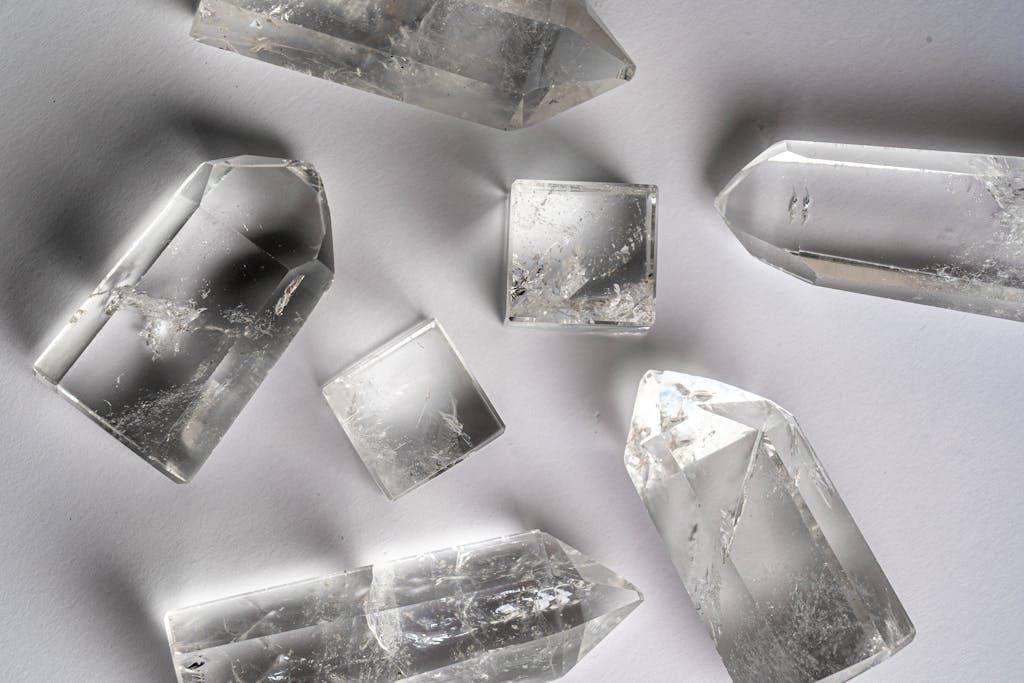 Clear quartz crystals for the crown chakra.