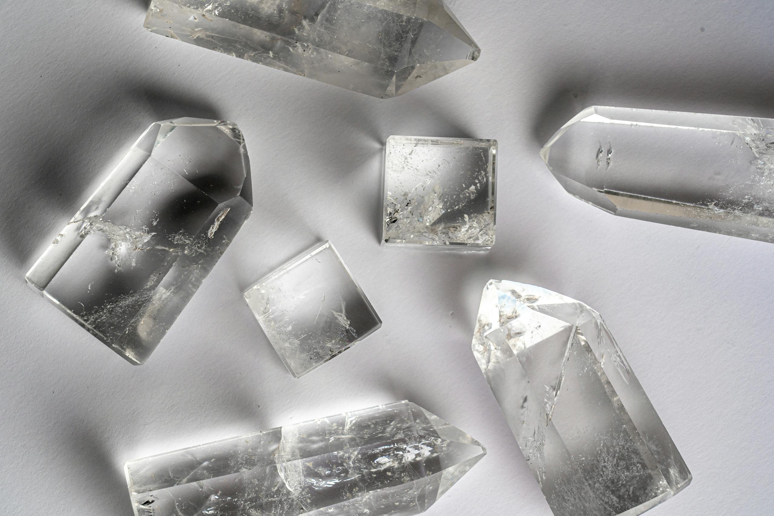 Clear quartz crystals for the crown chakra.
