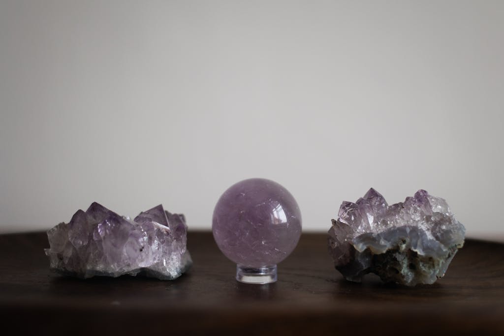 Purple amethyst crystals for crown chakra work